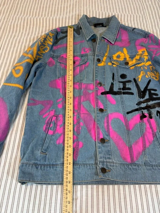 Chemistry Graffiti Print Butterfly Graphic Denim Jacket Size M - Picture 6 of 13